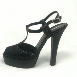 Fendi Black Platform T-Strap High Heel Sandals